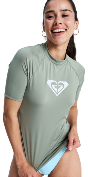 2026 Roxy Womens Whole Hearted Short Sleeve Rash Vest ERJWR03548 - Oil Green